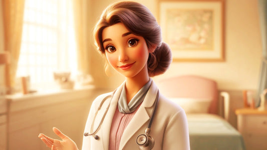 Femme façon dessin animé en tenue de professionnelle de santé