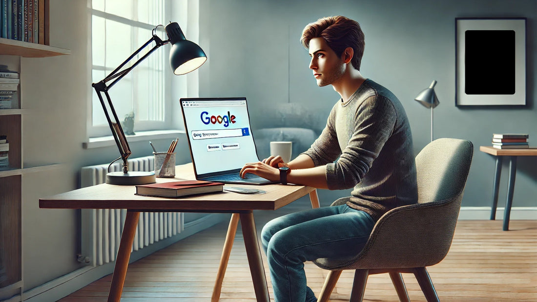 Homme faisant des recherches sur google